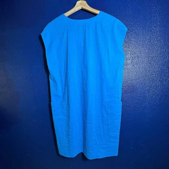 Theory Saturina Linen-Blend Shift Dress 10 Splitneck Waist patch pockets Casual - Picture 8 of 11